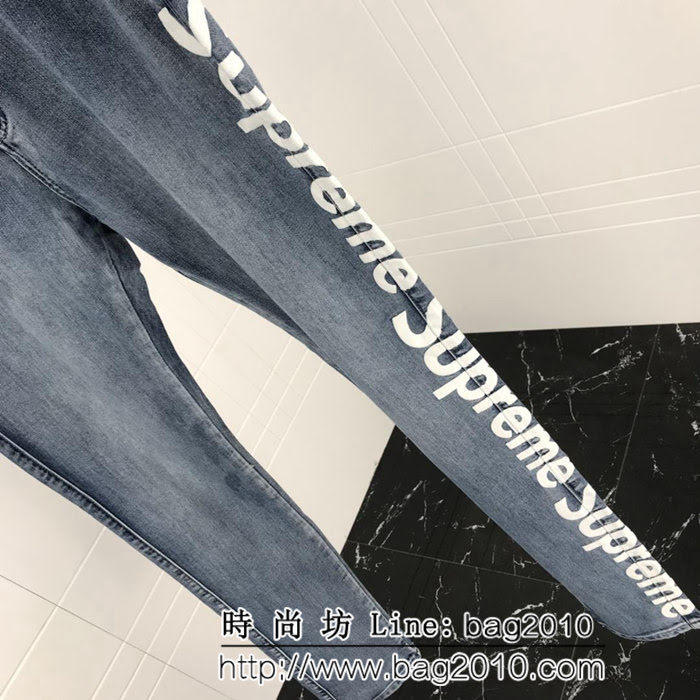 SUPREME 19ss春款 專櫃新款 側邊suPrem印花 淺藍色 男款牛仔褲 ydi2404